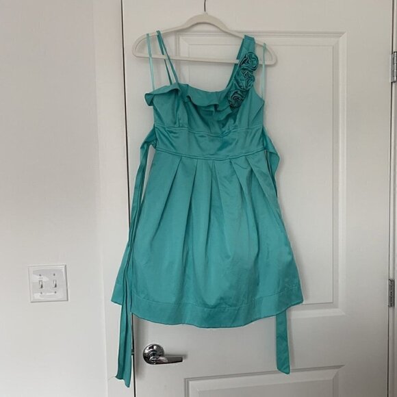 Charlotte Russe Women Juniors One Shoulder Rosette Aqua Dress, Size 7/8 juniors - Picture 4 of 12